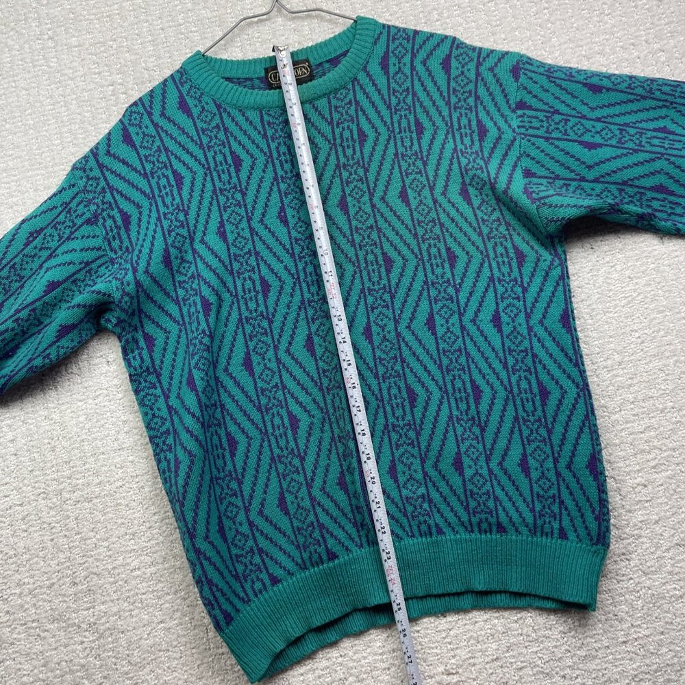 VTG Capricorn Crewneck Knit Grandpa Sweater Men Sz M Psychedelic's Geometric AOP - Picture 10 of 15